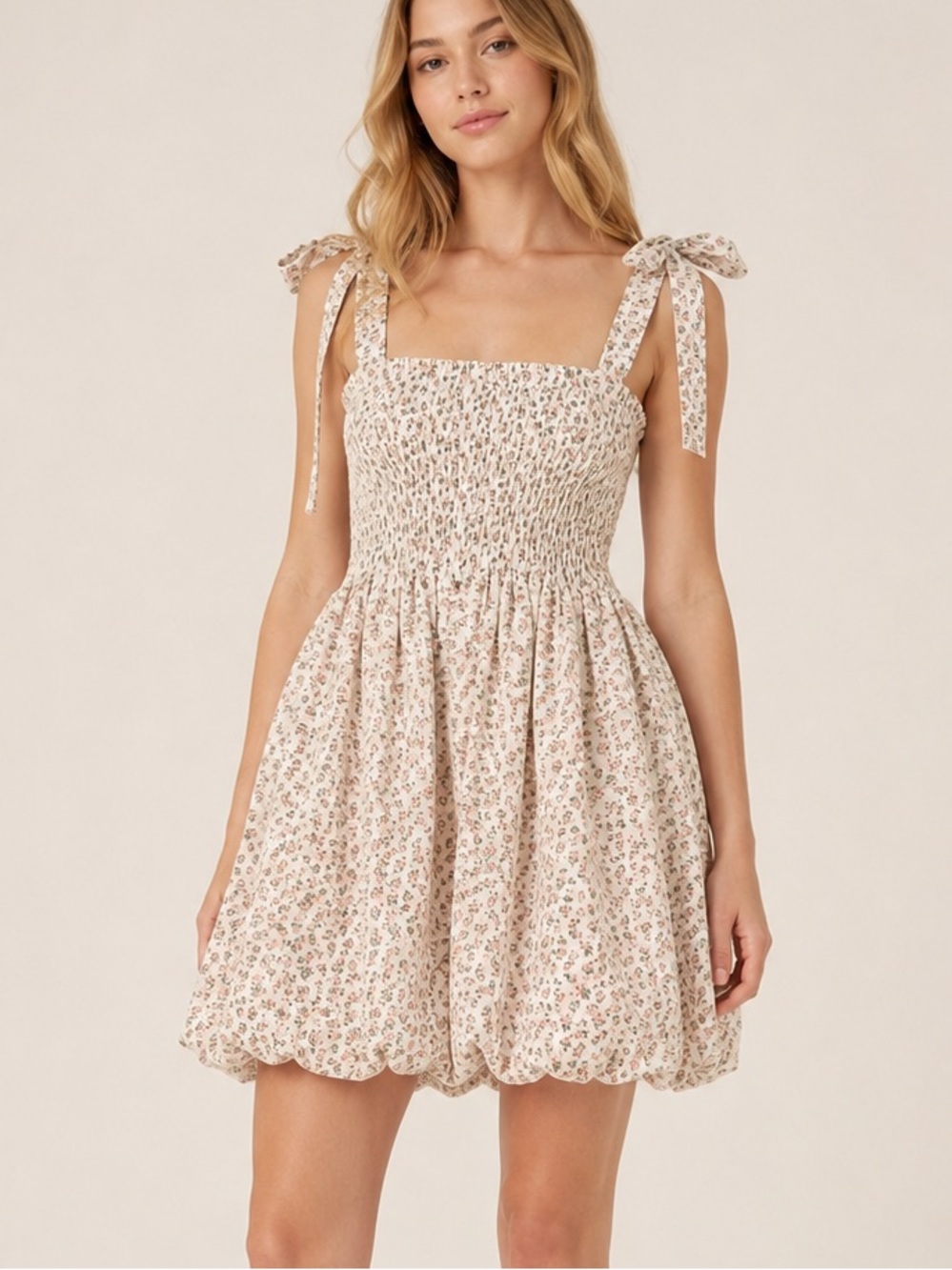 entro Cream Floral Smocked Mini Dress